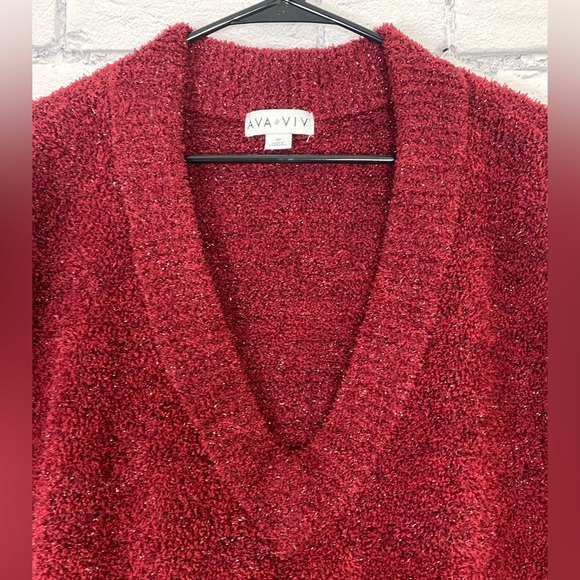 Ava & Viv Red Metallic V Neck Holiday Sweater size 3X - Picture 2 of 10
